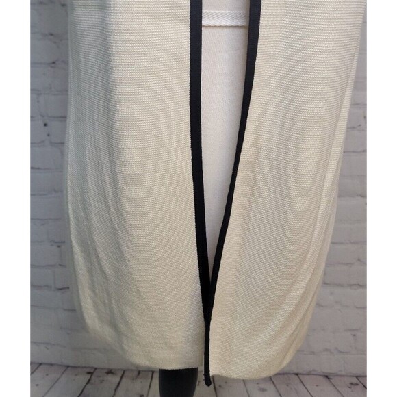 Talbots Petite Women Sleeveless Cardigan Vest Long Sz PM Black Cream Color Block - Picture 3 of 7